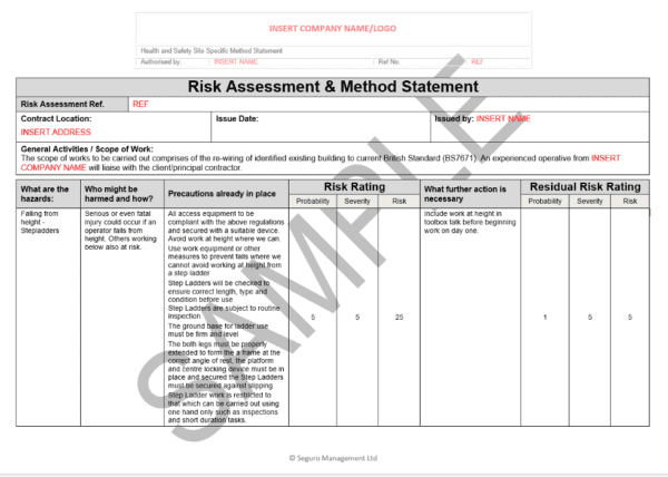 Risk Assessment & Method Statement - Seguro H&S Management