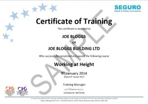 Seguro working at height certificate