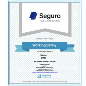 Working Safely Training Certificate