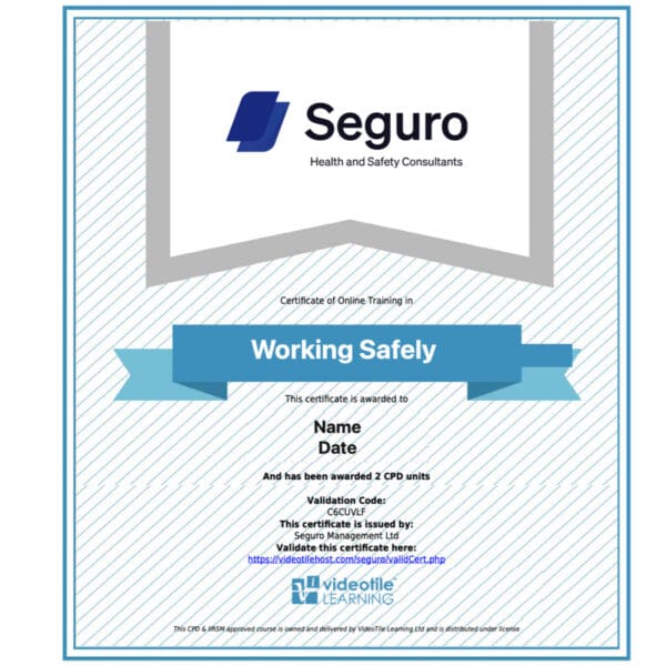 Working Safely Training Certificate
