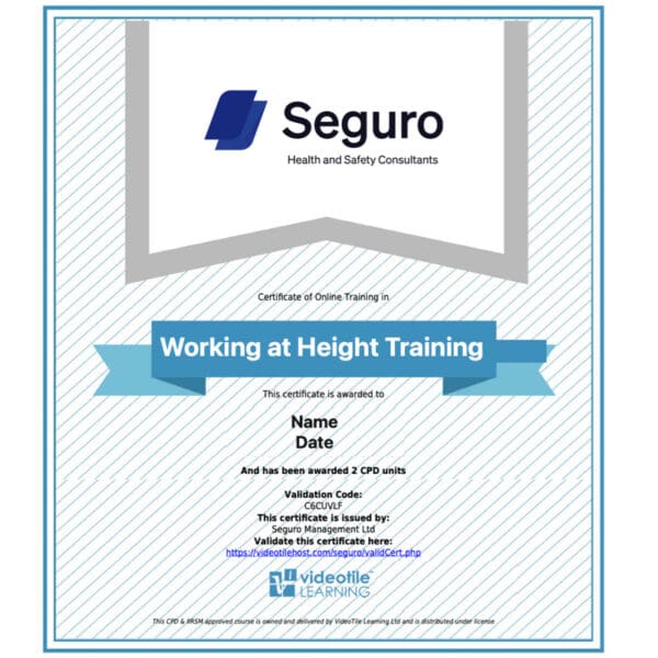 Working at height training certificate