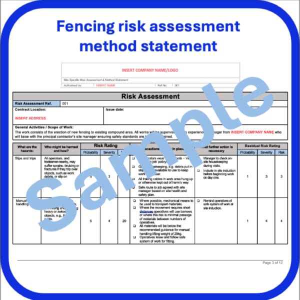 Fencing risk assessment method statement