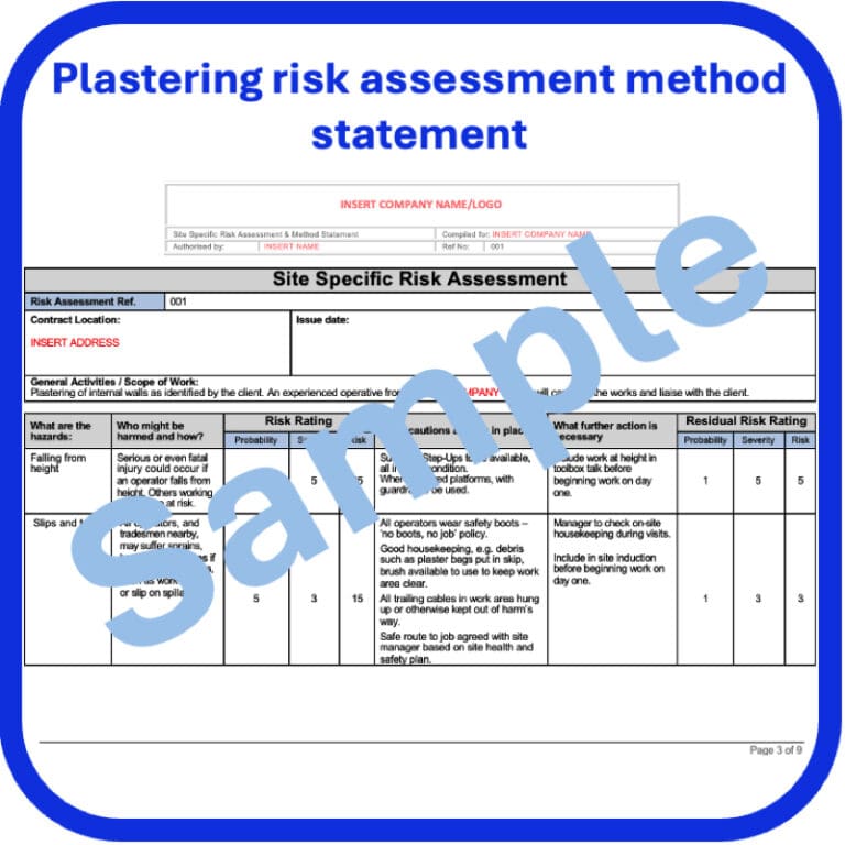 Plastering Risk Assessment Method Statement - Seguro H&S